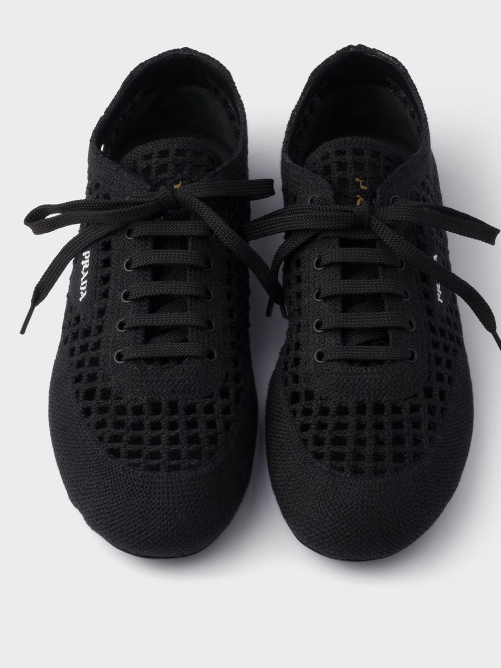 Never worn Prada Black Knit Lace-Up Sneakers